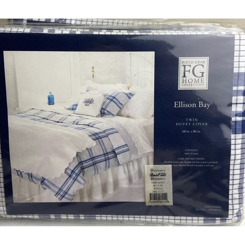Field Gear Home ELLISON BAY Twin Duvet Cover Blue White Stripes/check NEW